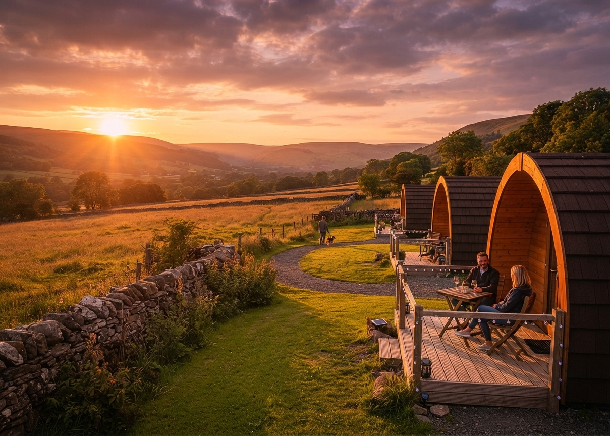 Shepherd's hut with cast iron wheels in a wildflower meadow